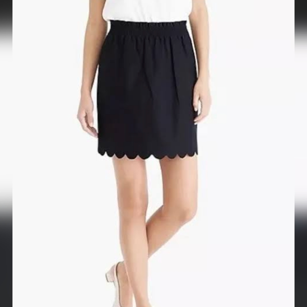J.CREW - Black Scalloped Edge Linen Blend Skirt